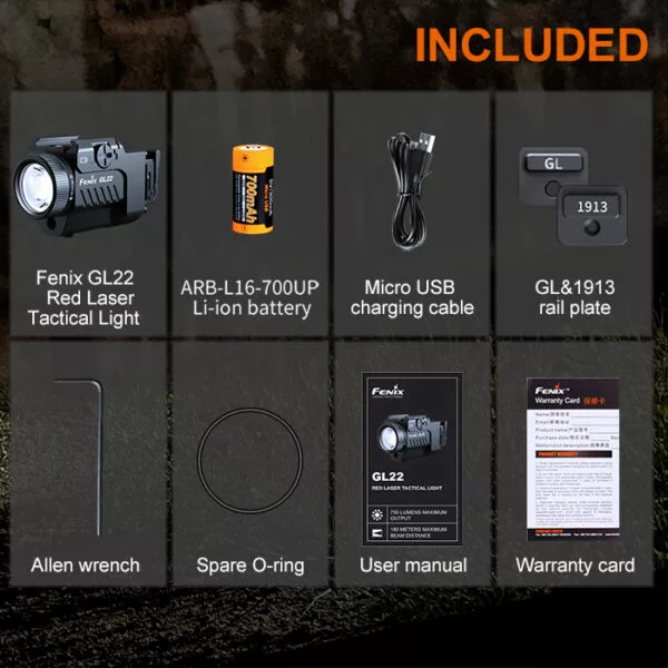 Fenix GL22 Rechargeable Weapon Light With Red Laser | 750 Lumens - Image 6